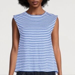 Frame Linen Rolled Muscle Tank Top In Stripe Print